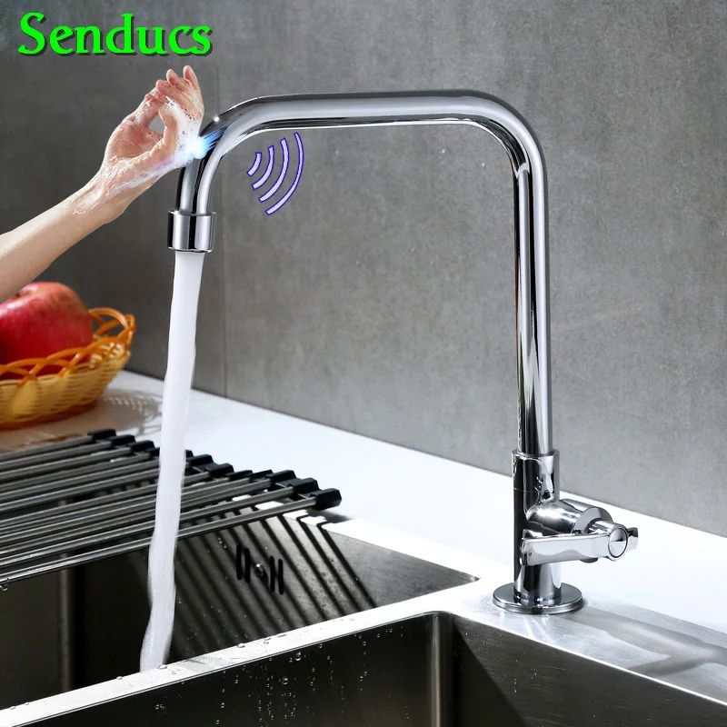Сенсорный кухонный кран Senducs, Одноместный, холодный, кухонный кран для раковины, сенсорный кухонный смеситель, качественный, цинковый сплав, холодный кухонный кран - Цвет: 1440B-touch