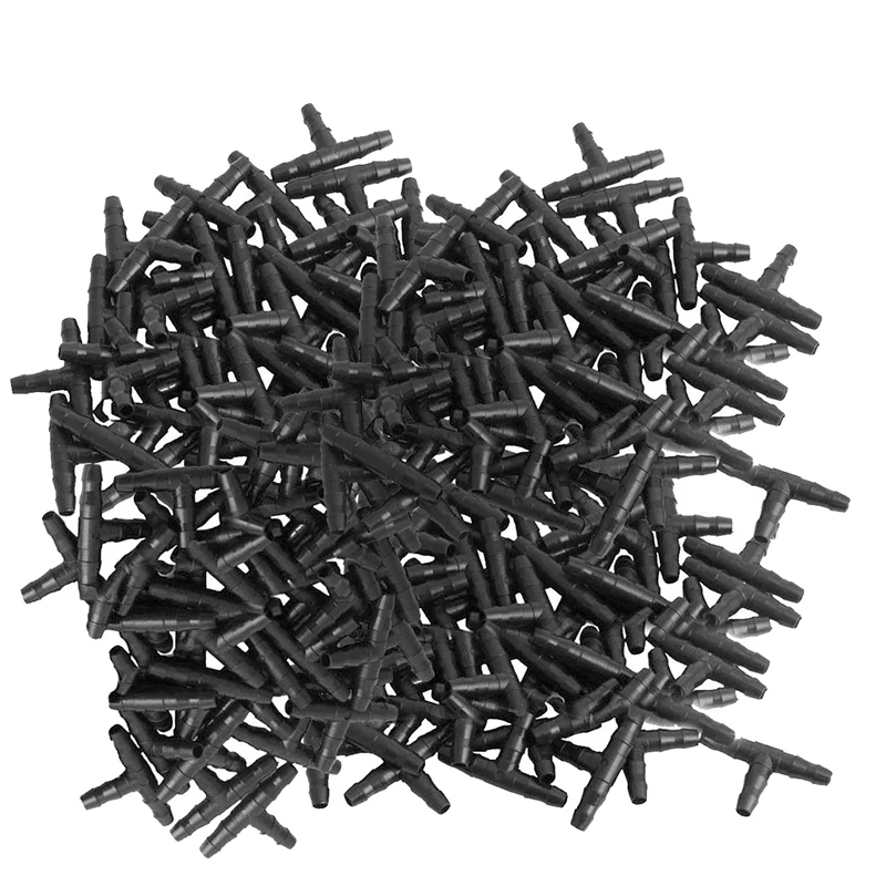Promotion! Drip Irrigation Barbed Connectors Universal Tee Fittings 100Pcs Fits 1/4 inch Tubing (4/7mm Pipe) | Дом и сад