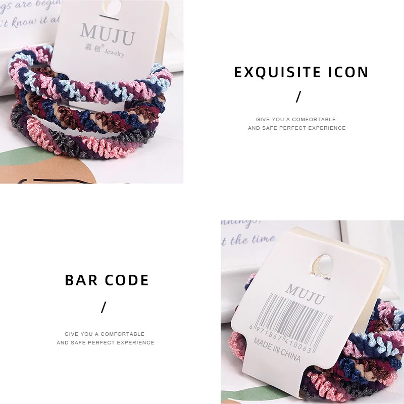 

2021 Korean Hair Accessories Fashion Stripes 4 Colors Braid Hair Rope 3 Packs Dock Rope Rubber Band Hair Tie Women Accesorios
