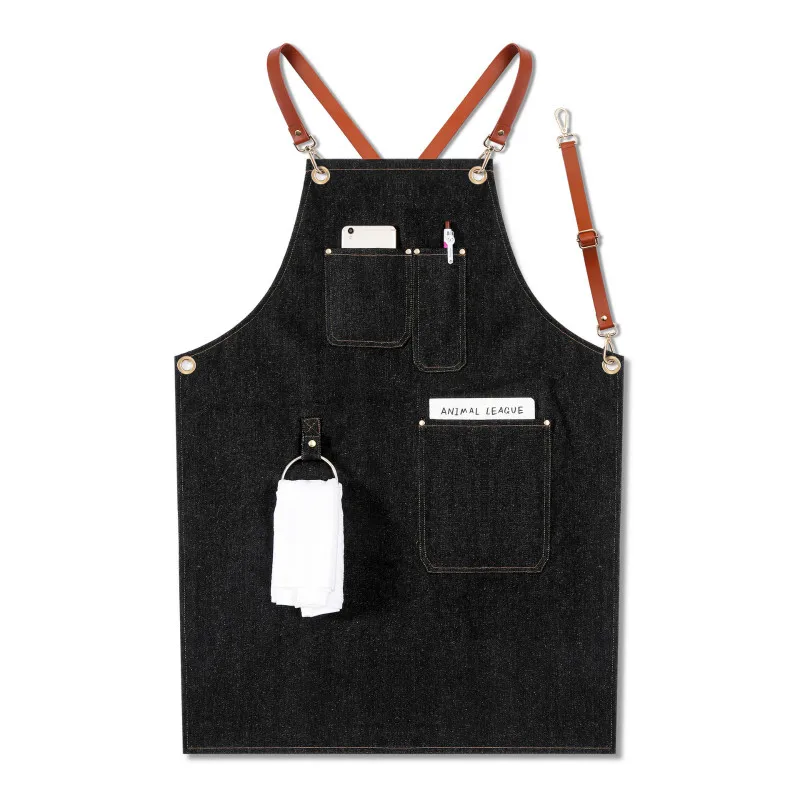 

Denim Apron Strap Bibs Fashion Cowboy Chef Aprons Bartender BBQ Uniform Kitchen Pinafore Dress Cook Apron For Women Men Workwear