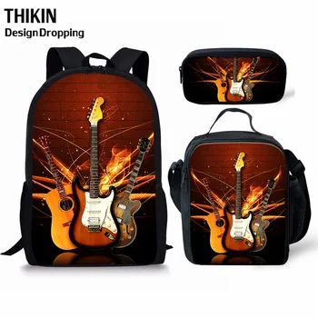 

THIKIN Classic Musicalpat Tern Pattern Kids School Backpacks for Boys Girls Student Bookbags Set 3PCS Women Men Backpack Satchel