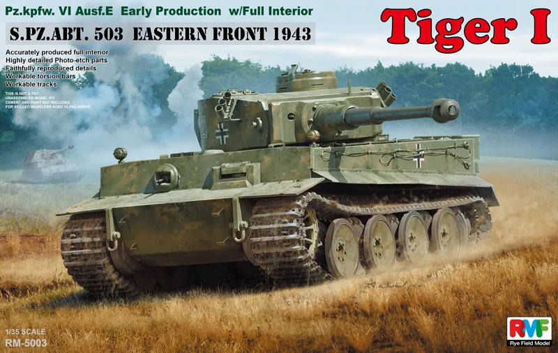 Rye Field RM5003 1/35 WWII TIGER I S.PZ.ABT.503 EASTERN FRONT w/ Moveable Tracks Tank Toy Plastic Assembly Building Model Kit | Игрушки и