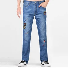 Брюс и Акула, Осенние Новые мужские джинсы, модные, повседневные, высокое качество, вышивка, прямые ноги, хлопок, тяжелый вес, полный размер 28-42, 8265