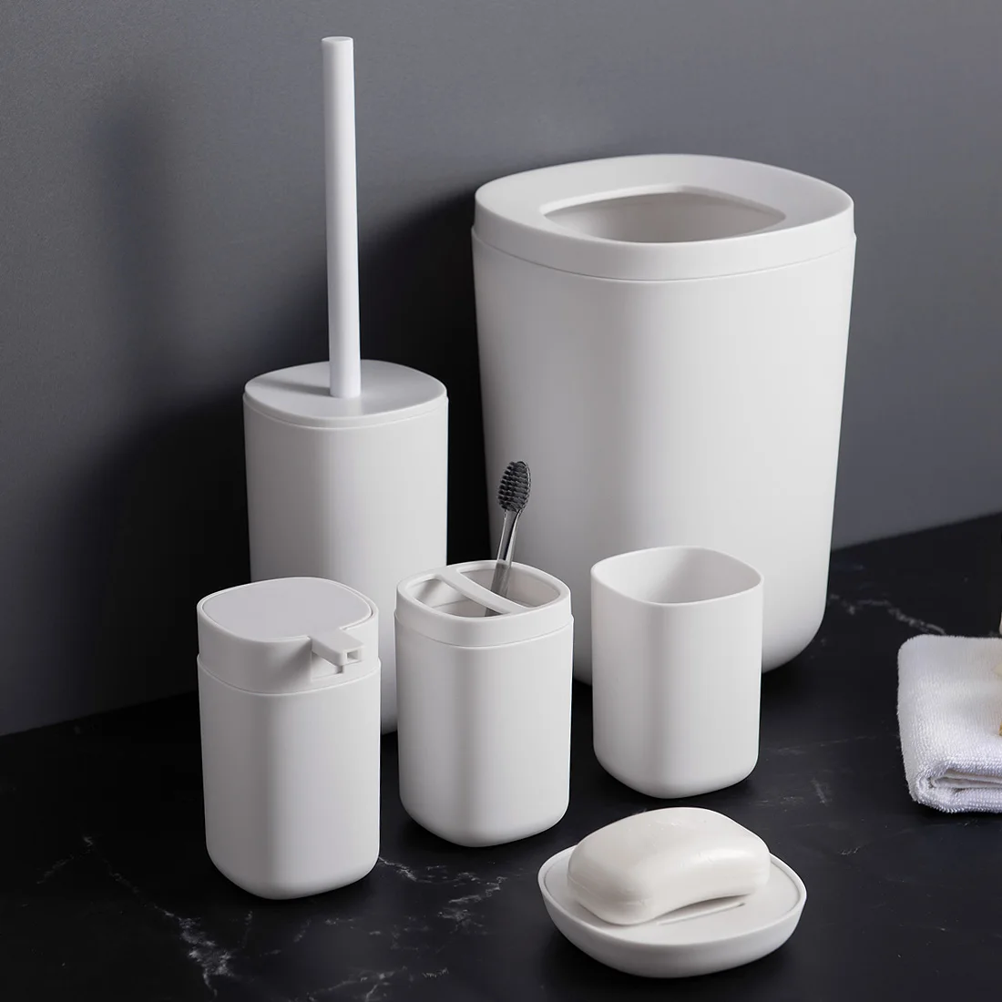 Smartloc белый пластик аксессуары для ванной комнаты Набор из 6 держатель для зубной пасты и для зубной щетки Диспенсер Чехол мыльница туалет душ хранения