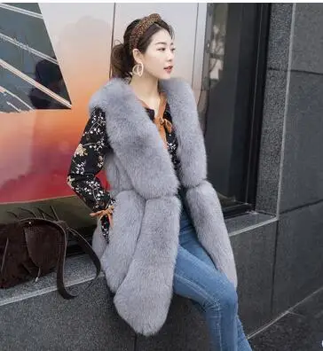 Light Grey Жилет из натурального меха для женщин, зимний жилет из натурального Лисьего меха, жилет из натурального Лисьего меха, зимнее пальто, зимние куртки, настраиваемое пальто средней длины - Цвет: Light Grey