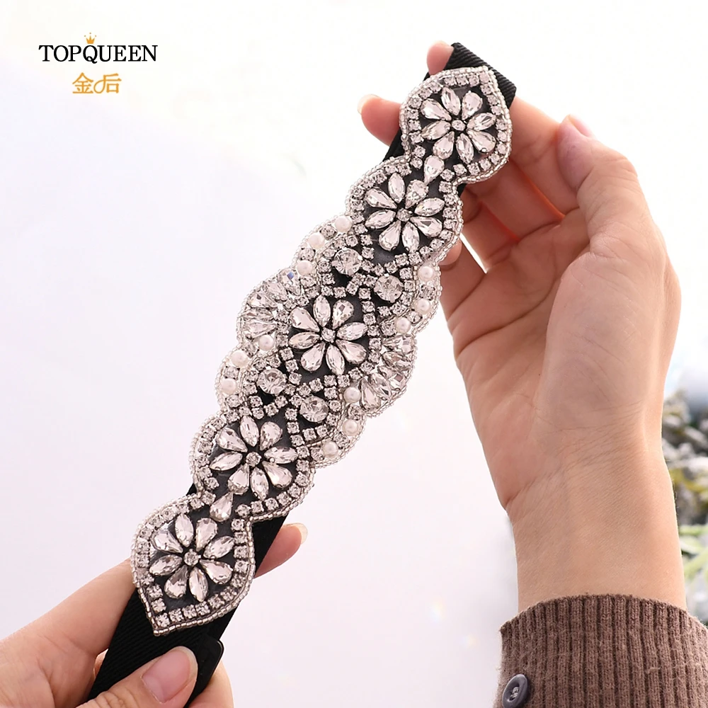 TOPQUEEN S94 Стразы эластичный пояс роскошный полный кристалл драгоценный камень черный женский пояс Меховые Пальто пуховое поколение женское платье ремни