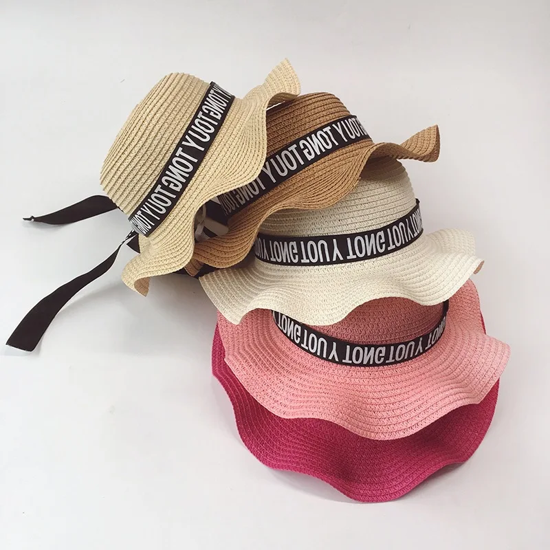 Origional Lettered Straw Flat-brimmed Cap Summer Beach Outing Seaside College Style Sun-resistant Casual Versatile Hat |