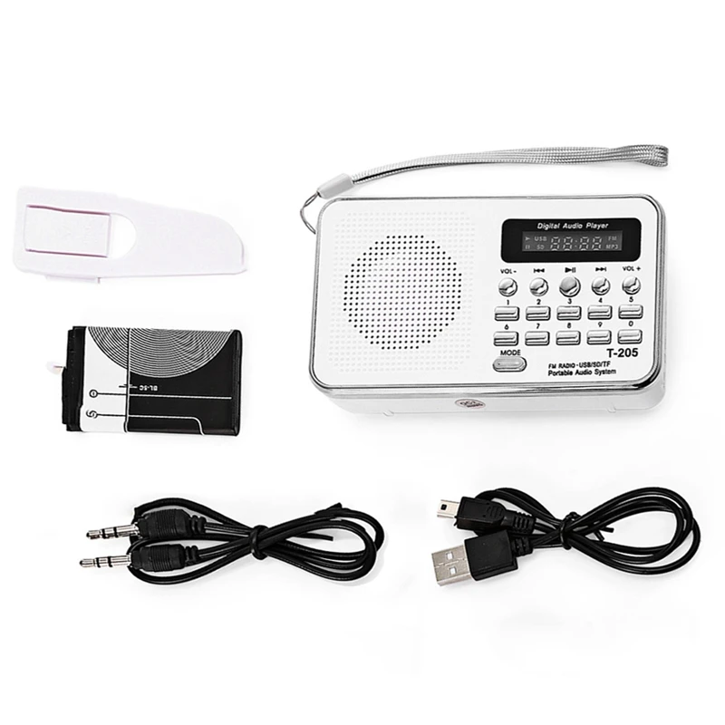Портативный мини Am Fm радио стерео спикер Поддержка Sd/Tf карты с Usb(белый