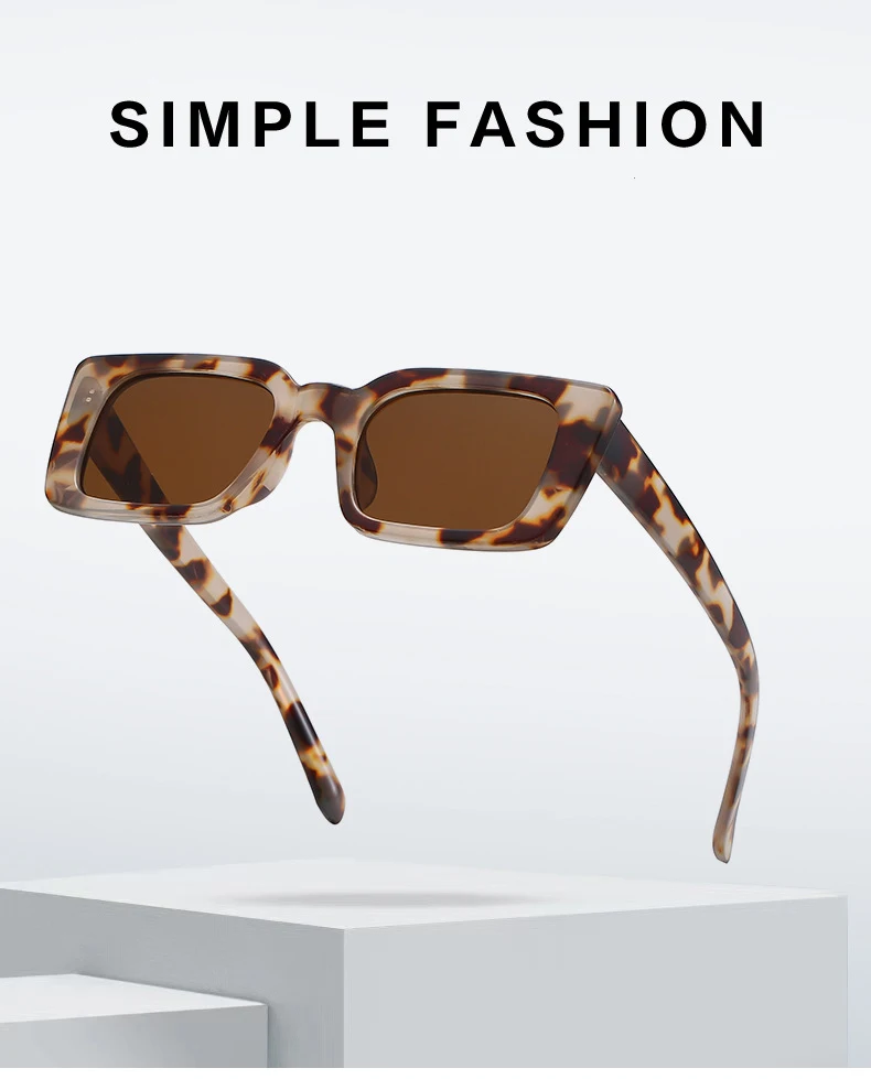 Women's Glasses SO&EI Ins Popular Fashion Small Rectangle Sunglasses Women Retro Leopard Shades UV400 Men Trending Square Sun Glasses oversized square sunglasses