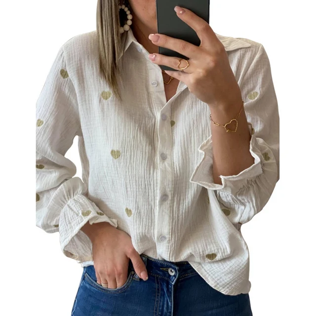 Muyogrt Women Shirt Plaid Oversized Brown Top Turn-down Collar Leisure Fashion Loose All-match Long Sleeves Soft Chic Korean Top Style3-WHITE GOLDEN