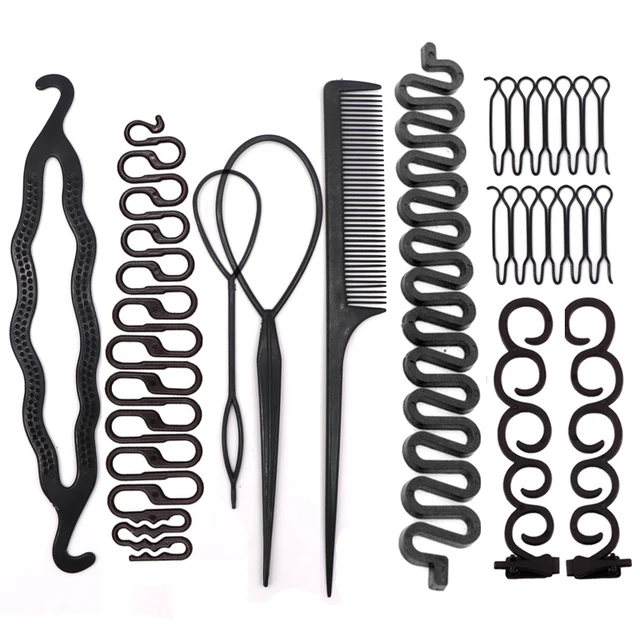 Multi-style Women Hair Accessories DIY Hair Styling Braiding Tools Magic Donut Bun Maker Hairstyle Braider Twist Headwear Clips 10pcs Style B