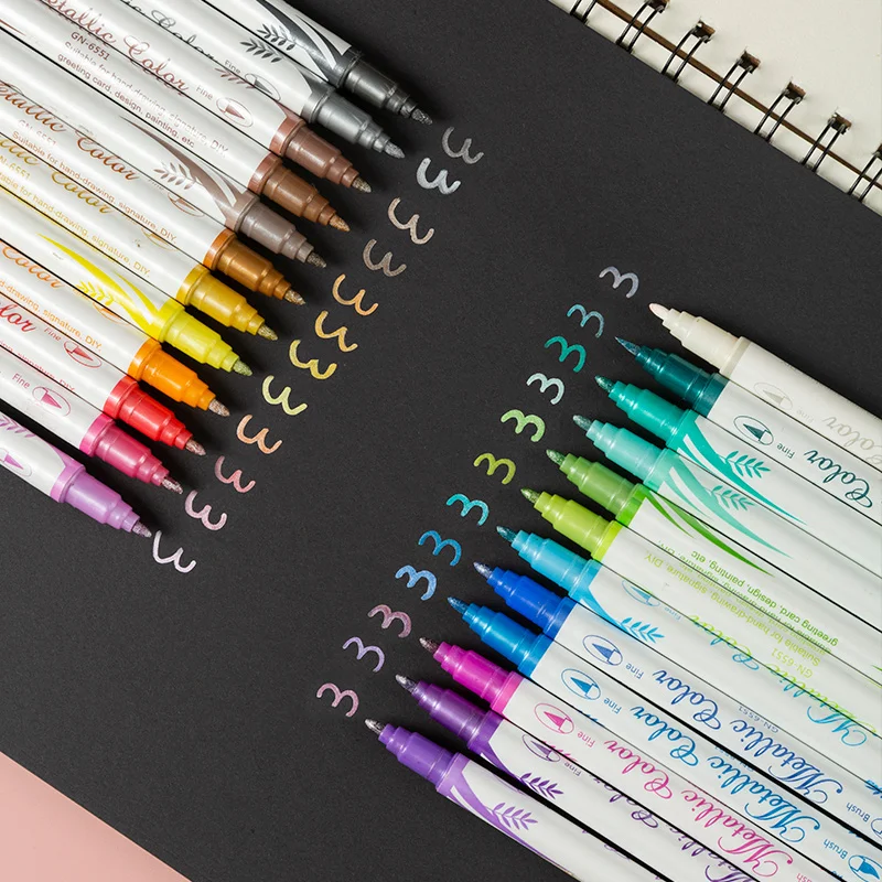 12Pcs/Box Drawing Painting Marker Pens Metallic Color Pens for Black Paper  Art Supplies Marker Pen Stationery Material Escolar