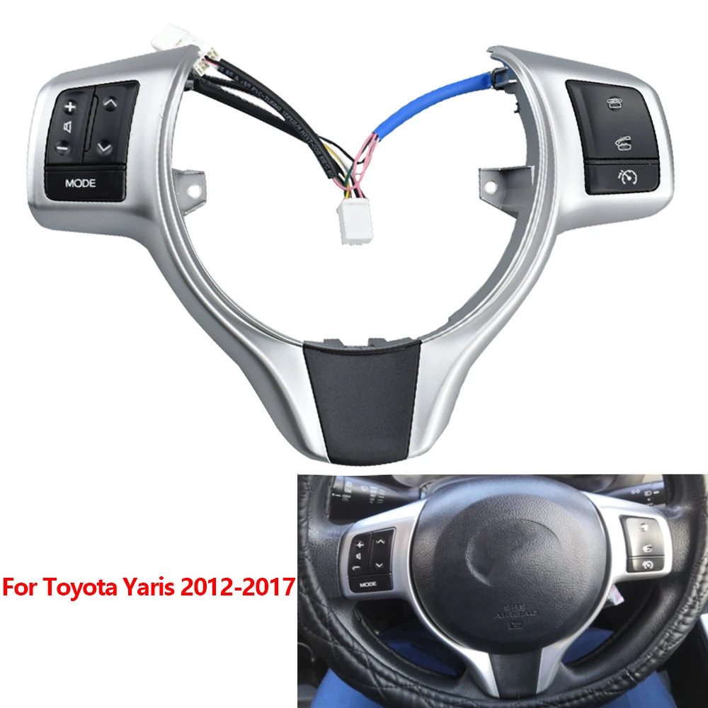 Silver&Piano Black Steering Wheel Switch For Toyota Yaris 2012 2018