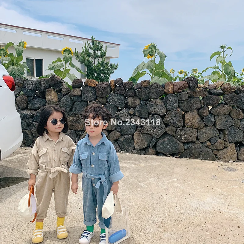 

Korean Style Boys Girls Solid Color Corduory Jumpsuits Kids Long Sleeve Fashion 2 Colors Casual All-in-ones Clothes Rompers