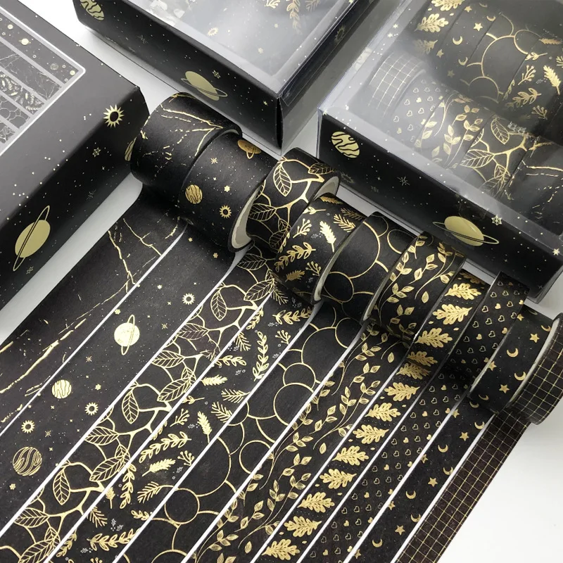 10 unids/set lindo Oro Negro cinta de Washi Galaxy adhesiva cinta decorativa cinta adhesiva adhesivo Scrapbooking diario papelería