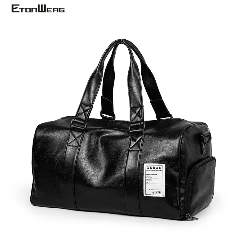 Fashion Men Travel bag Brand Leather Luggage Bag male Solid Black