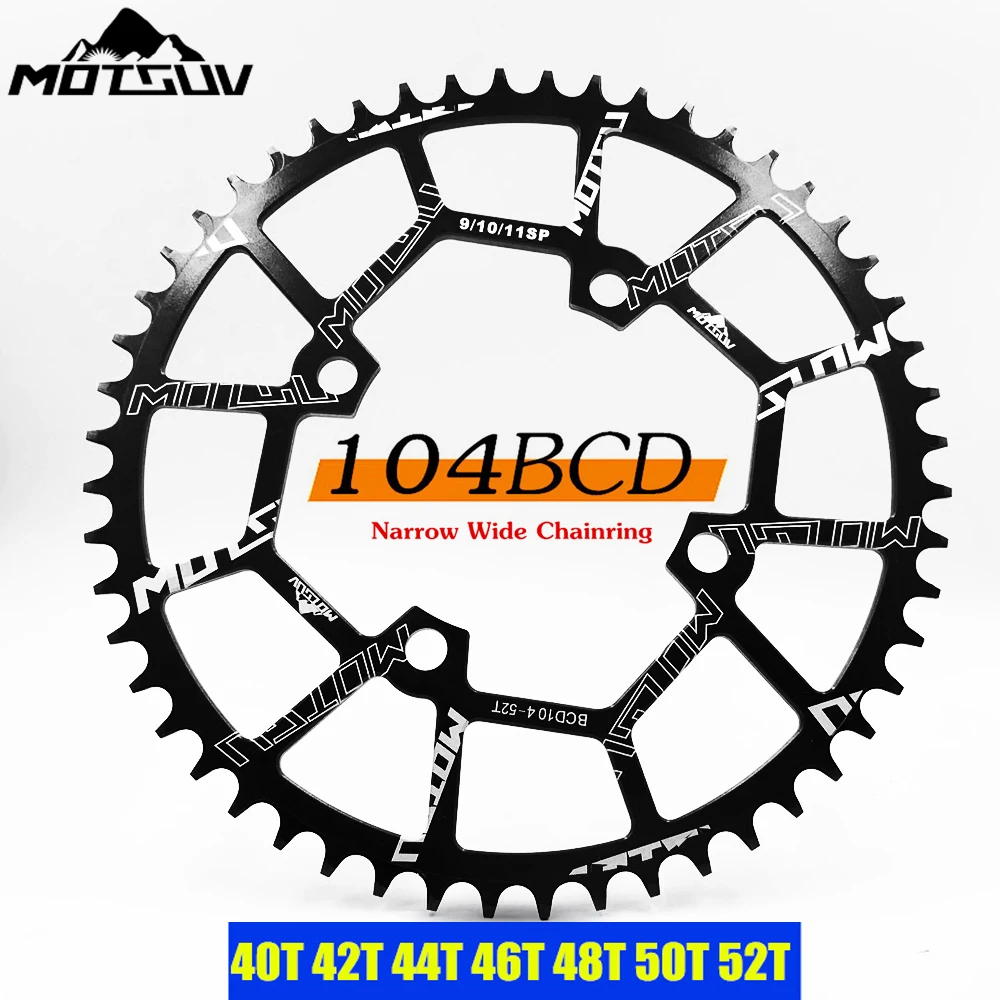 MOTSUV 104BCD Chainring 40T 42T 44T 46T 48T 50T 52T【Not Fall Off】 Narrow Wide Chain Ring with 5 Pieces Sprocket Bolts for Road Bike,Mountain Bike,BMX Bike,MTB Bike Parts