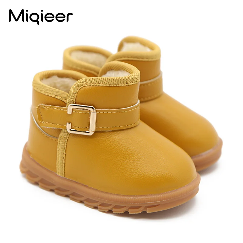 2021 Children Winter Snow Boots For Girls Boys PU Leather Wateproof Warm Plush Anti Skid Kids Ankle Rain Boots Sapato Infantil