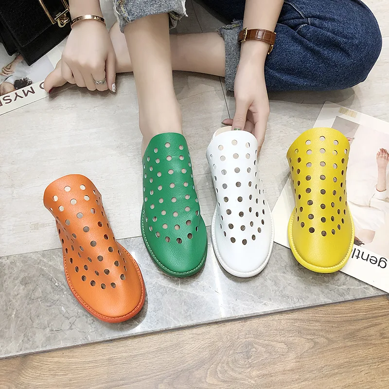 

2019 Summer Hollow out Drill Closed-toe Drag Women's Candy-Colored Online Celebrity Lazy Slipper Flat Outer Wear Witch Sandals