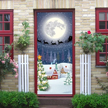 

Christmas Wall Sticker 200*77CM Waterproof Christmas Wallpaper Chirstmas Door Sticker PVC Gift Shop Background 3D Santa Claus
