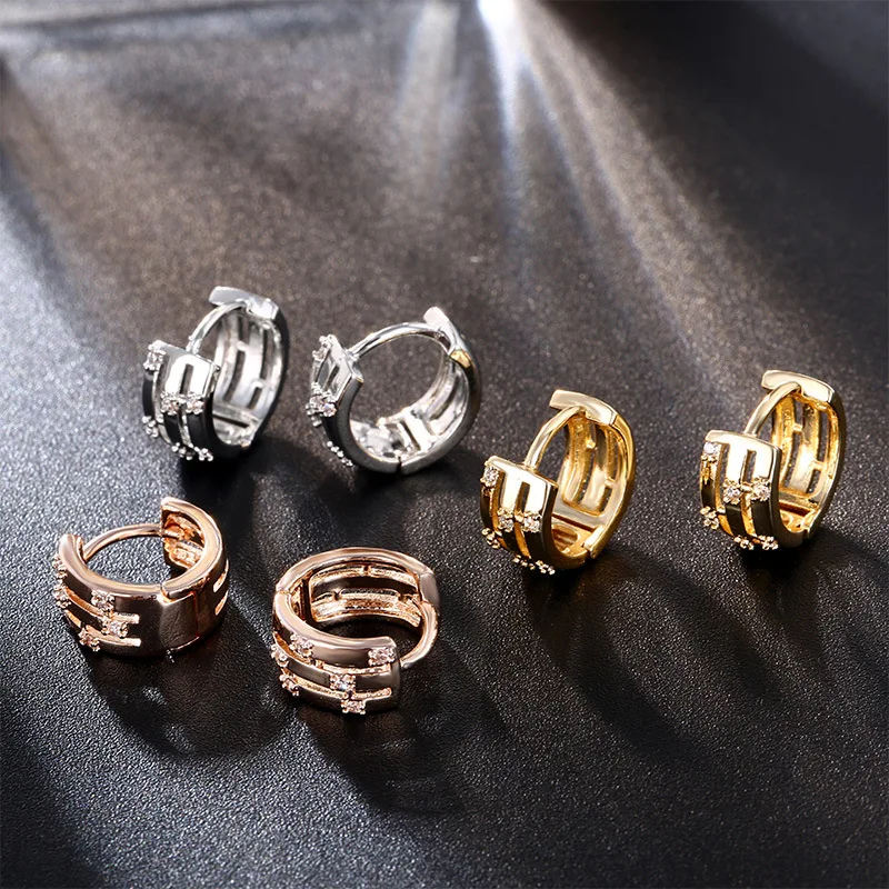 Circle Earring Fashion Wedding party Jewelry Shining cubic Zircon high quality 3 colors gold filled hoop earrings for women Anti