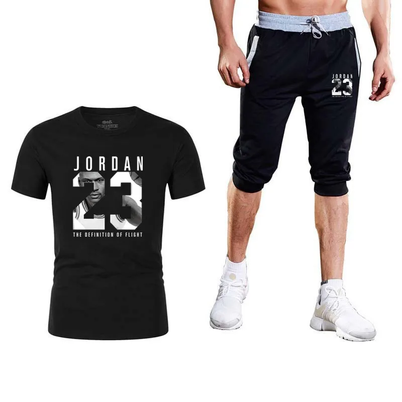 2019 качественные мужские футболки Jordan 23 летние мужские комплекты футболки + шорты комплекты из двух предметов Повседневный Спортивный