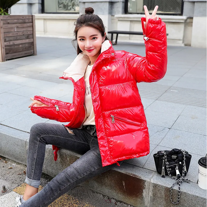 

2019 Autumn And Winter Korean-style Bright Surface Cotton Coat Women's Fashion Loose BF Hiphop-Style Versatile Mid-length Cotton