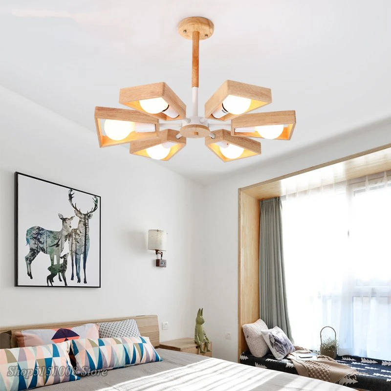 Nordic/Japan Style Wood Led Chandelier Rotatable Hanging lamp Modern Dining Room Bedroom Hanging Light Fixtures Home Loft Decor