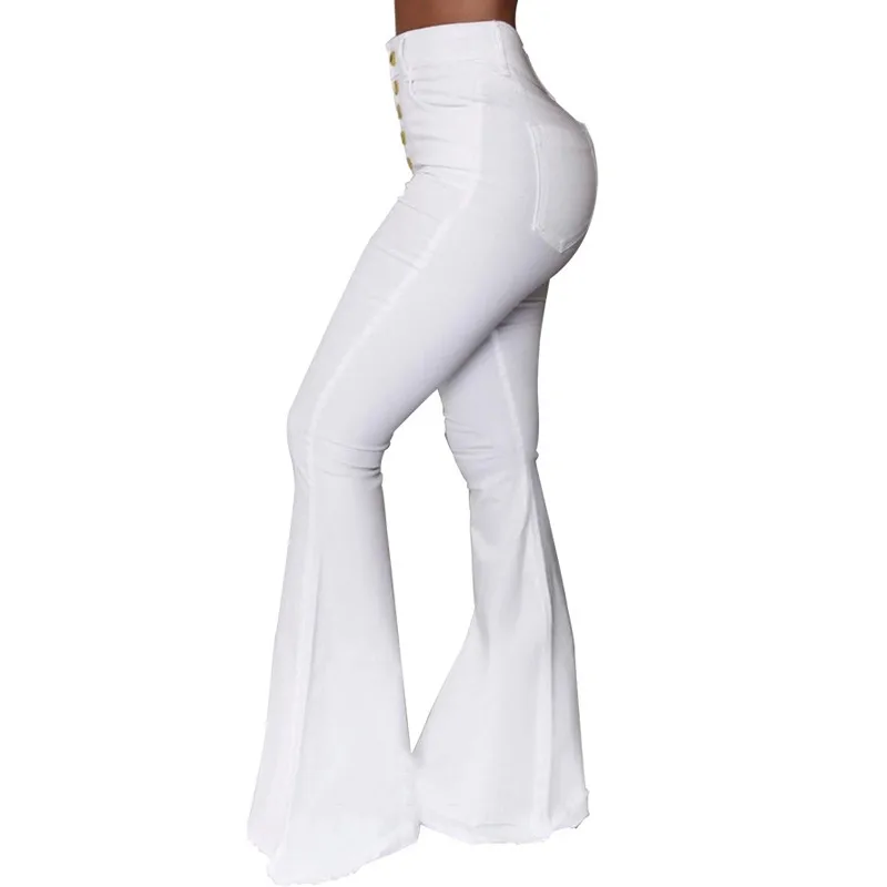 Najtaniej Goocheer biały bell bottom spodnie kobiety przycisk wysokiej talii spodnie Flare nowe spodnie szczupła na co dzień eleganckie pracy nosić Pantalon Femme