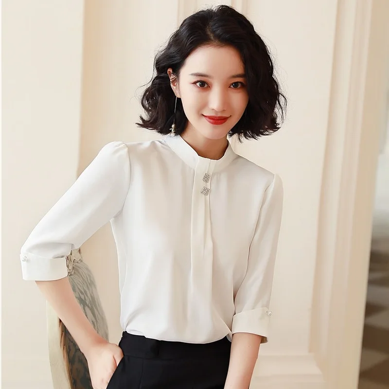 Summer Fashion Women Work Blouses & Shirts White Half Sleeve Ladies