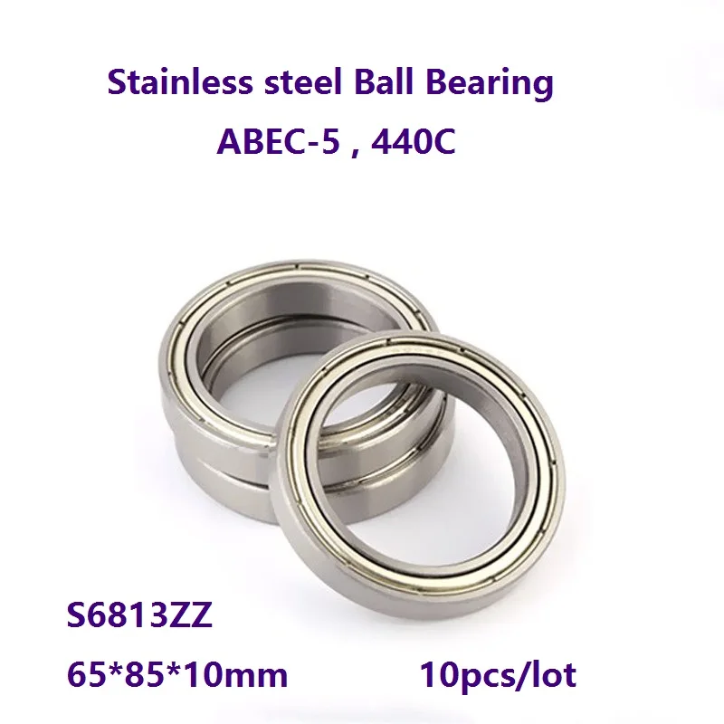 

10pcs/lot S6813ZZ S6813 ZZ Thin Wall Deep Groove Ball bearing 65*85*10mm ABEC-5 Stainless steel Ball Bearings 65×85×10mm