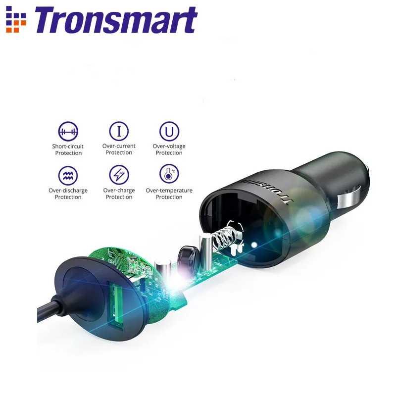 Автомобильное зарядное устройство Tronsmart CCTA 36 Вт PD быстрое с USB C кабелем поддержка