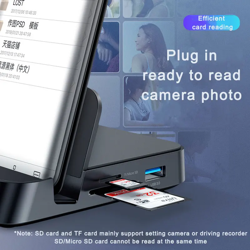 Type-C 스마트 허브 도킹 스테이션, 프로젝션 컨버터, USB C-HDMI 호환, 도킹 스테이션 + 스탠드 + 충전기 3-in-1