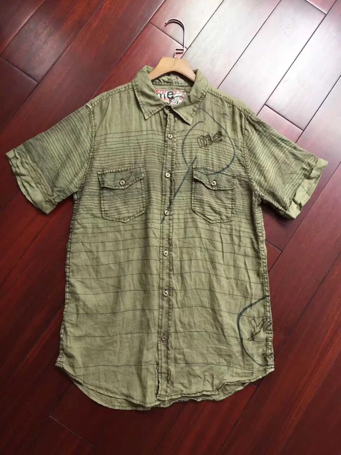 1 M L XL Испанская модная мужская хлопковая льняная рубашка с короткими рукавами - Цвет: 1 M L XL