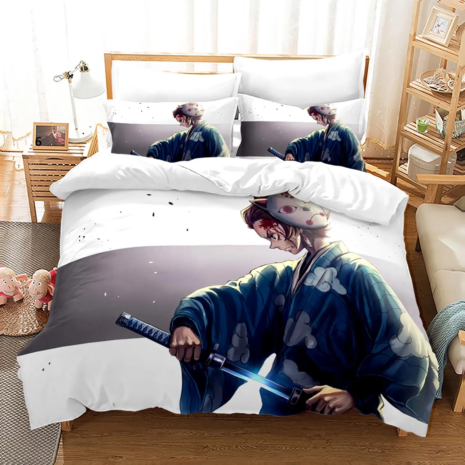 Demon Slayer Bedding Set Single Twin Full Queen King Size Demon Slayer Bed Set Children Kid Bedroom Duvetcover Sets 3D Print 025