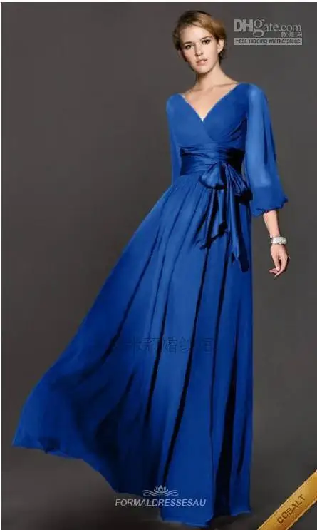Robe de soiree, модное платье abendkleider, с длинным рукавом, с бантом, с поясом, шифоновое, vestido de festa, вечерние платья, вечерние платья для матери невесты - Цвет: Синий