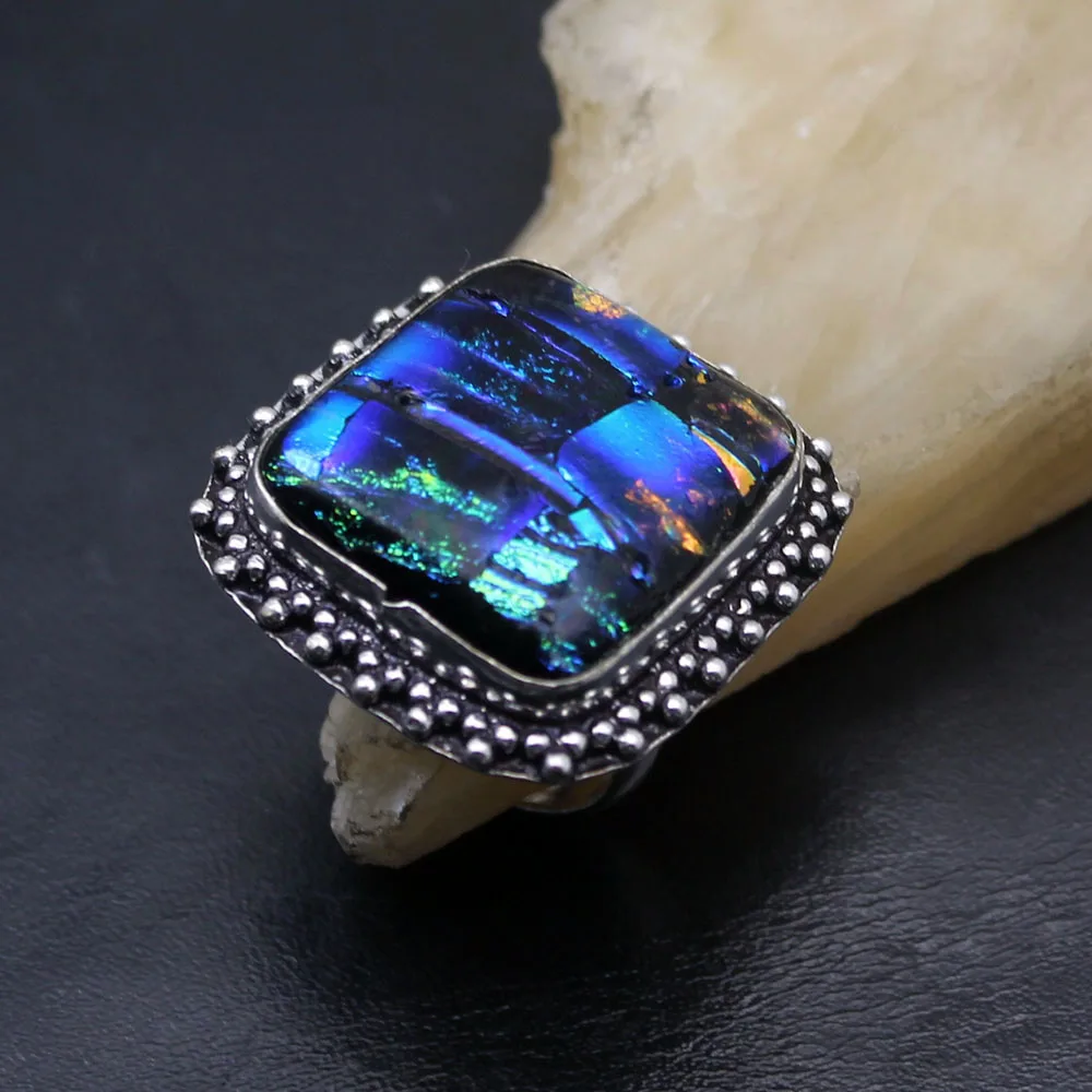 Загадочное удивительное натуральное дихроическое стекло 925 пробы серебряный