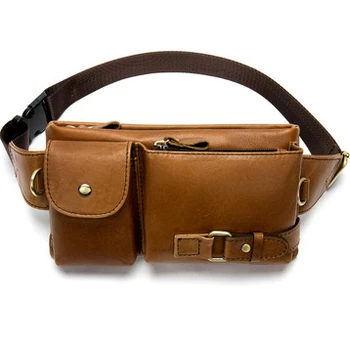

Fashion Men Genuine Leather Waist Bag Multi-pocket and Multiple Zipper Shoulder Bags Vintage Leather Crossbody Bag Small Handbag