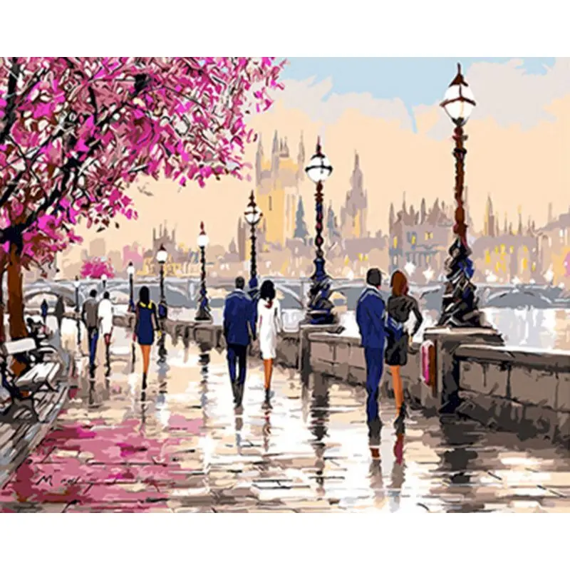 

RUOPOTY Modern Frame DIY Painting By Numbers hand Park Landscape Hand Painted Painting Home Wall Art Decor For Artwork