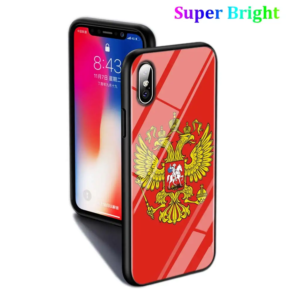Черный чехол с российским флагом и гербом для iPhone 11 11Pro X XR XS Max 8 7 6 6S Plus 5S 5 SE