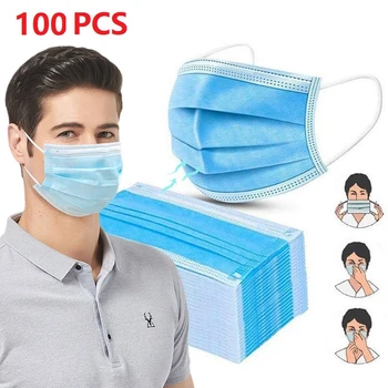 

100PCS Disposable Protective Medic Mask 3 Layers Dustproof Facial Protective Cover Masks Maldehyde Prevent Anti-pollution Masks