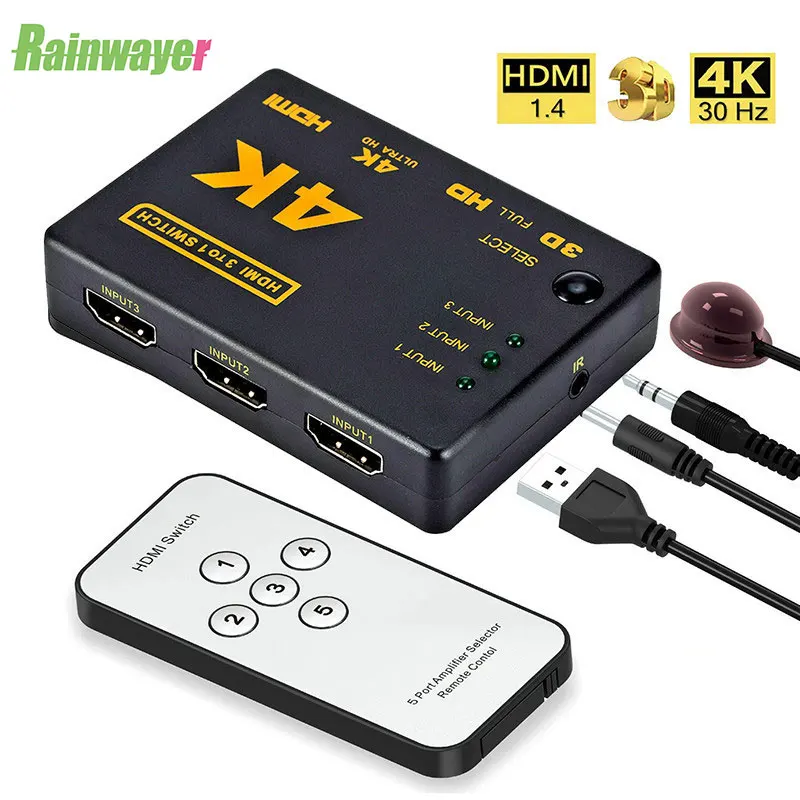 Rainfayer HDMI коммутатор 4K HD1080P 3 5 портов HDMI Переключатель Селектор сплиттер с концентратором ИК пульт дистанционного управления для HD tv DVD tv BOX