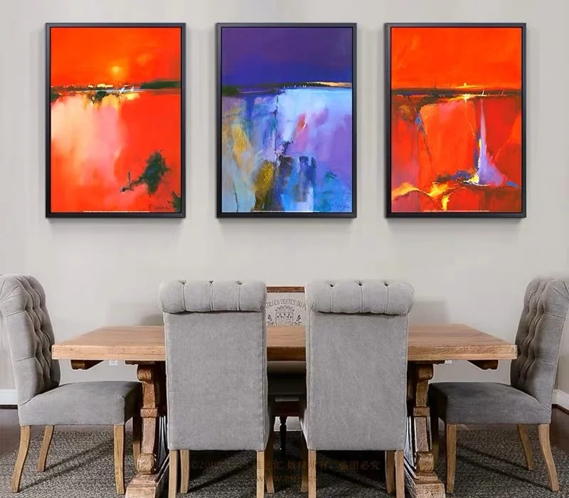 

100% Hand Painted Modern Abstract Oil Painting on Canvas Red Color Modular Canvas Painting Wall Art Picture for Living Room