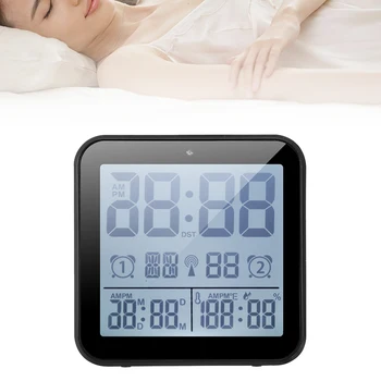 

Black Square Radio Dual Alarm Clock Multifunctional Thermometer Alarm Clock Light Sensor 12/24 hour LED Digital Desk Clock