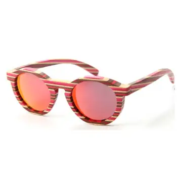 

BerWer New Skateboard Wood Polarized Sunglasses Women Round Vintage UV400 Protection eyewear Men Wood Sun Glasses