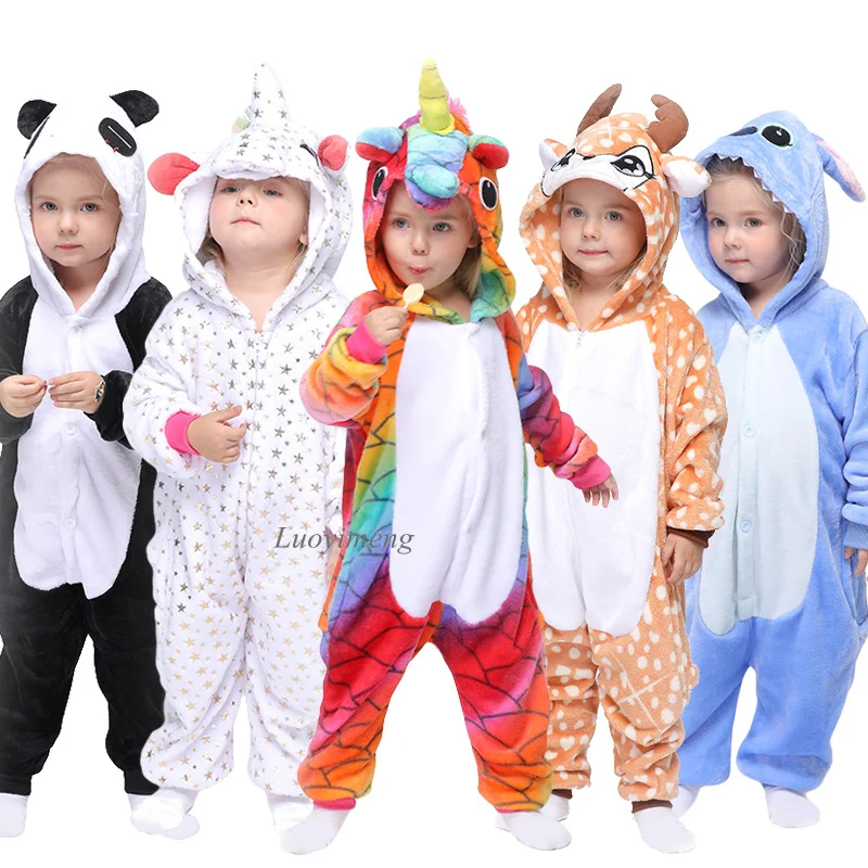 Кигуруми Комбинезоны для детей девочек аниме единорог пижамы мальчиков мультфильм одежда для сна кошка костюмы панды стежка комбинезоны детские пижамы
