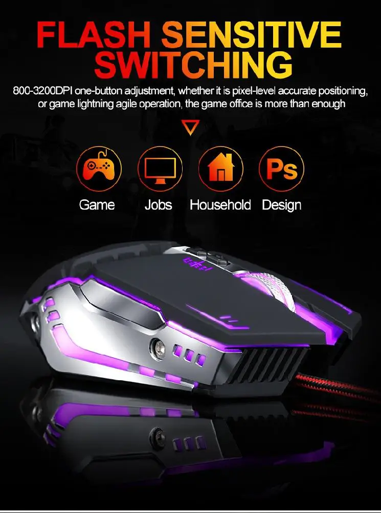 BEESCLOVER V7 USB Проводная блестящая программируемая мышь 7 кнопок Регулируемая 2000 dpi оптическая ПК Механическая игровая мышь светодиодный подсветка