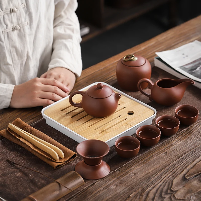 Customize Tea Set Purple clay Portable Teapot Set Outdoor Travel Gaiwan Tea Cups of Ceremony Teacup Fine Gift Organizer