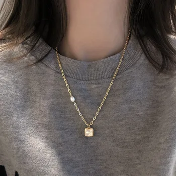 

100% 925 Sterling Silver Square Shell Necklace Women Statement Valentines Day Gift Luxury Chain Fashion Dainty Jewelry 2020