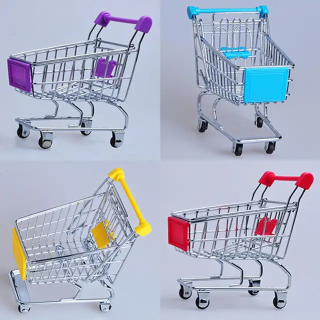 Supermarket Hand Trolley Mini Shopping Cart Desktop Decoration Storage Toy Gift 5